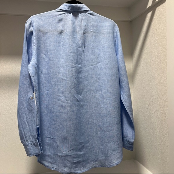 St Tropez women 100% Linen popover tunic rolltab breathable minimal Lagenlook Lg - Picture 3 of 8